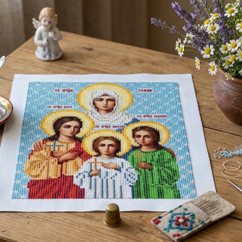 Saints Faith, Hope, Love and Sophia — Bead Embroidery Icon Pattern