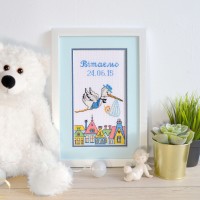 Stork Birth Sampler for a Boy Counted Cross Stitch Kit