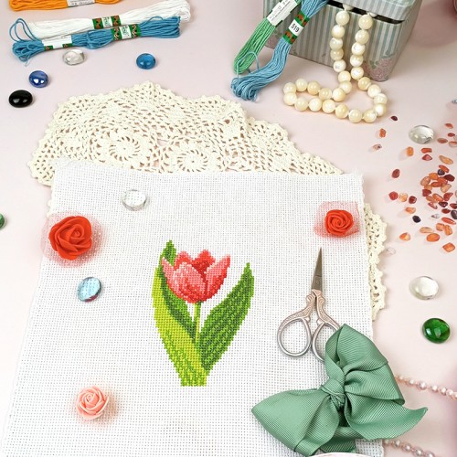 Pink Tulip — Counted Cross Stitch Kit Pink Tulip — Counted Cross Stitch Kit